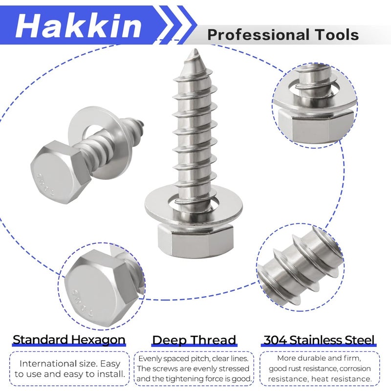 Hakkin 100PCS 1/4" 5/16" 3/8" Hex Lag Bolts Screws Washer Assortment Kit, Hexagon Head Lag Screws 304 Stainless Steel,Heavy Duty Wood Screws Assortment Kit Length Include 1" 1-1/4" 1-1/2" 2" - Image 4